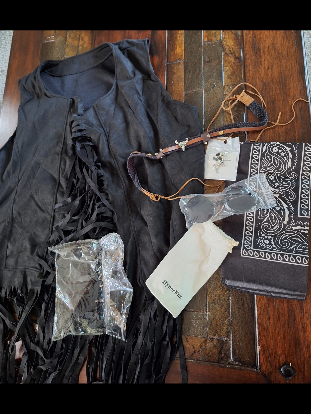 Black Fringe Vest with Boho Accessories